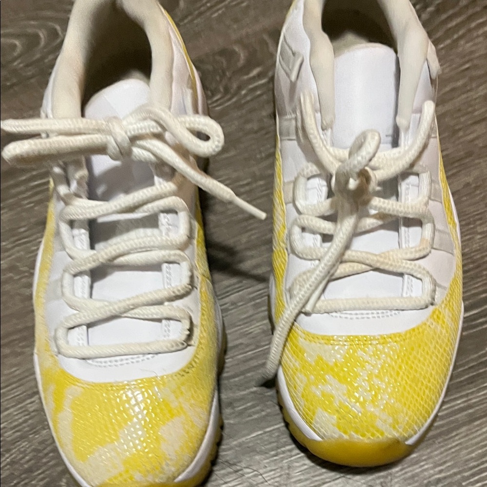 Jordan White and Yellow Athletic Shoes